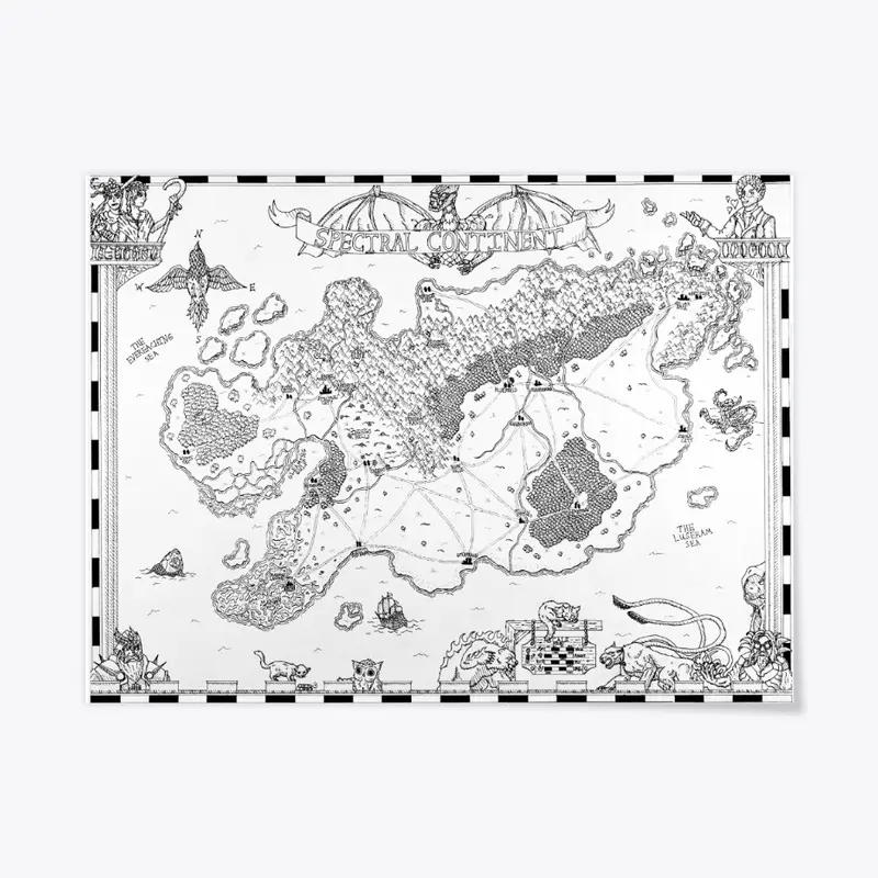 B&W Spectral Continent Poster Map